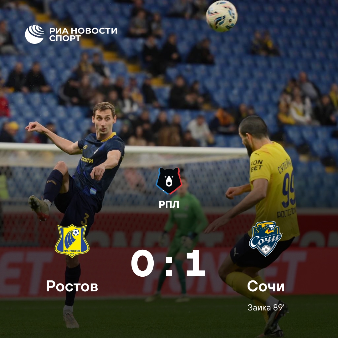 «Сочи» вырвал победу у «Ростова» в гостевом матче РПЛ