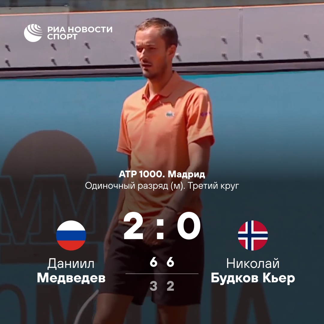 Даниил Медведев пробился в 1/8 финала турнира в Мадриде