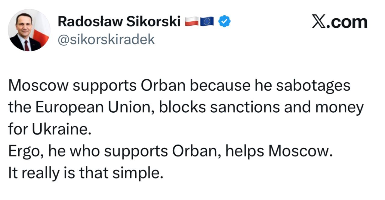 Сикорский: Москва использует Орбана для подрыва ЕС