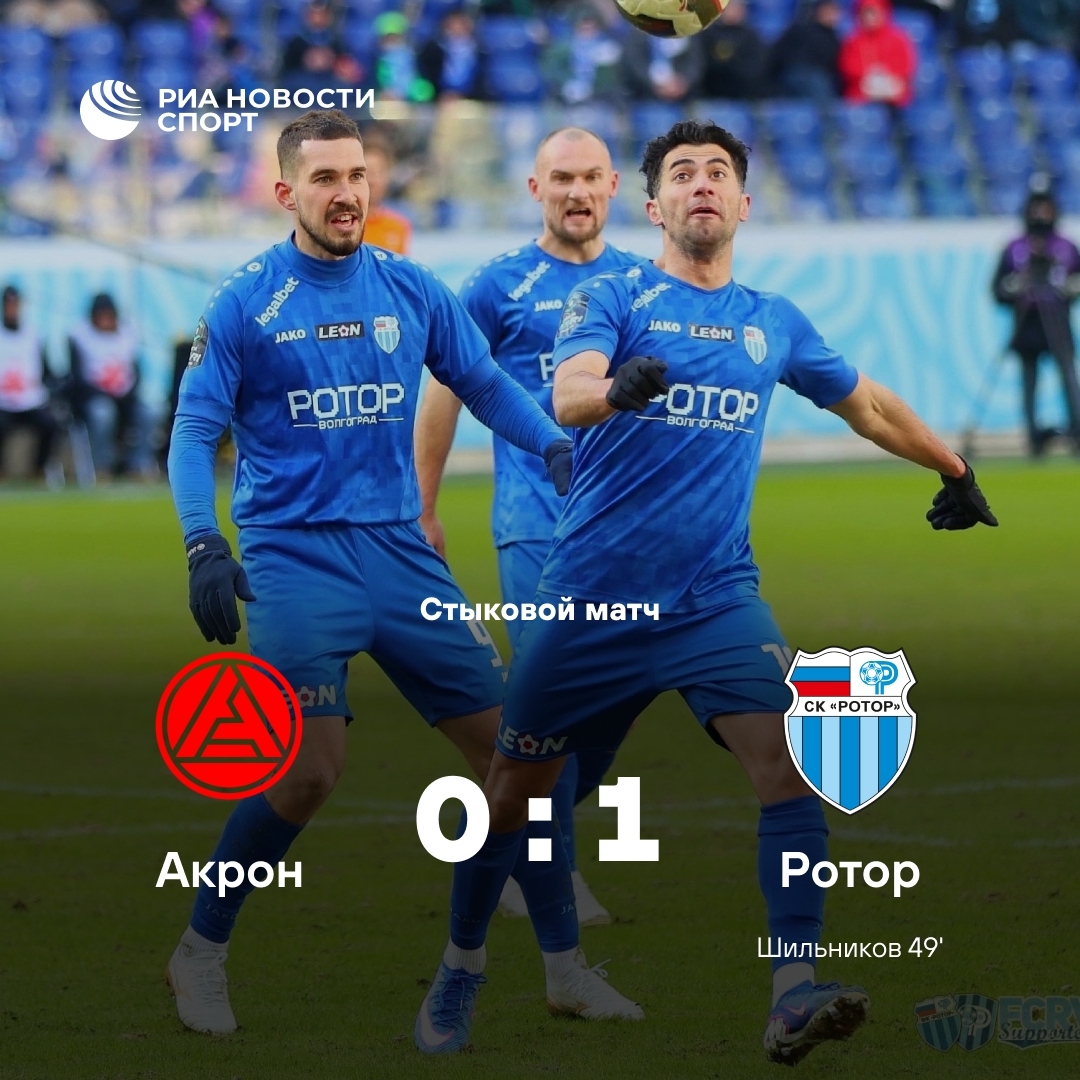 «Акрон» уступил «Ротору» в ответной игре, но остался в РПЛ