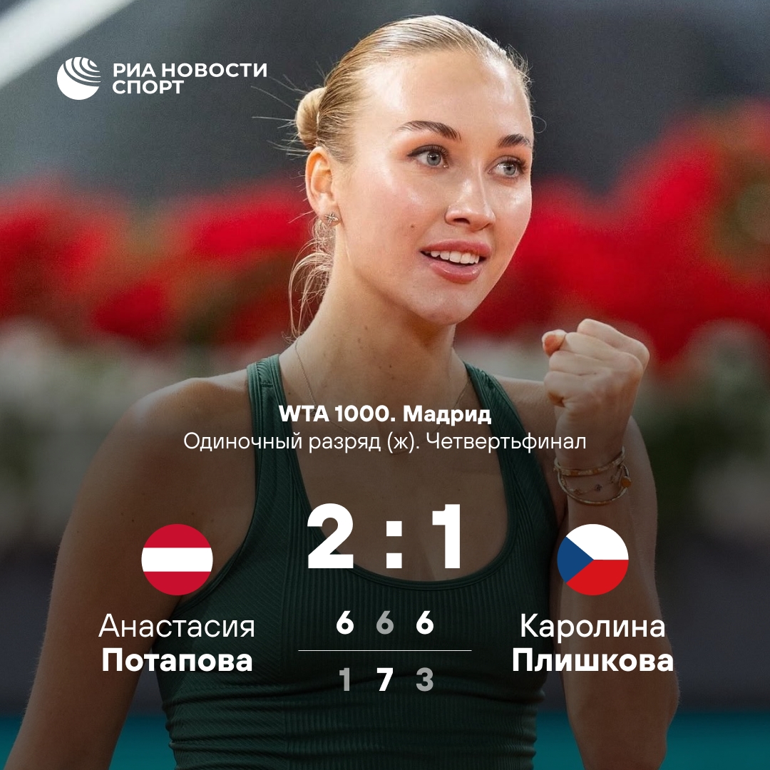 Анастасия Потапова пробилась в полуфинал мадридского турнира