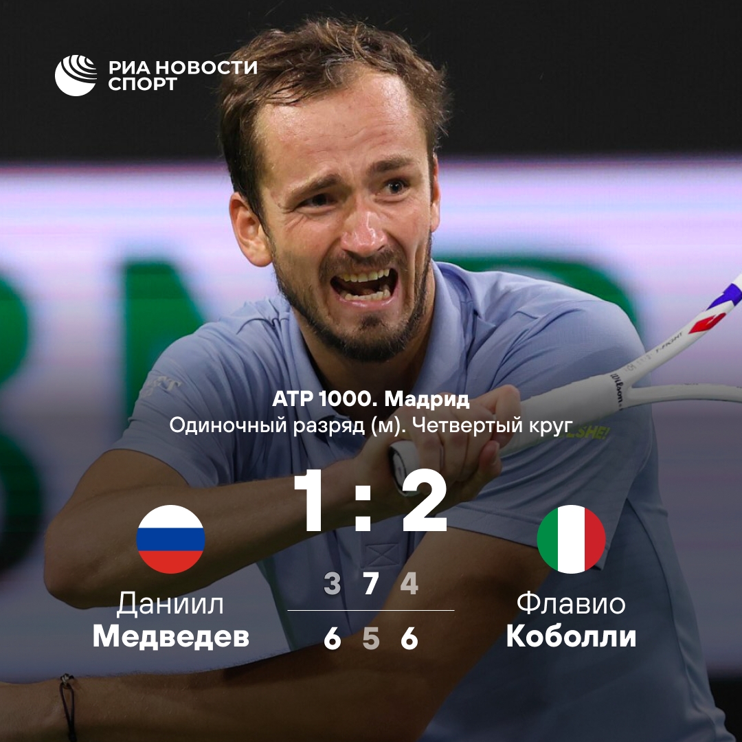 Даниил Медведев завершил выступление на «Мастерсе» в Мадриде