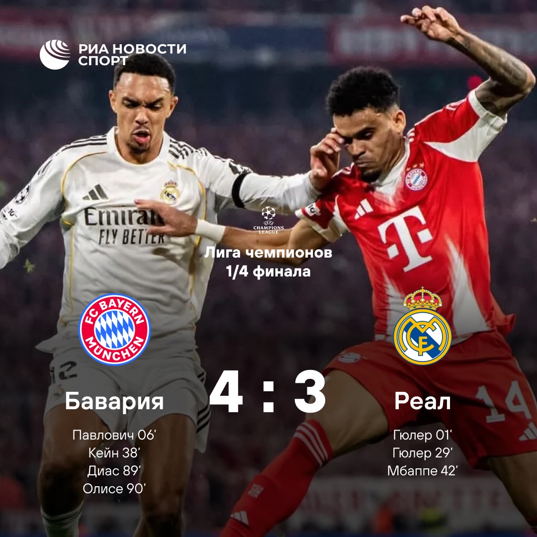 «Бавария» победила «Реал» и пробилась в полуфинал ЛЧ