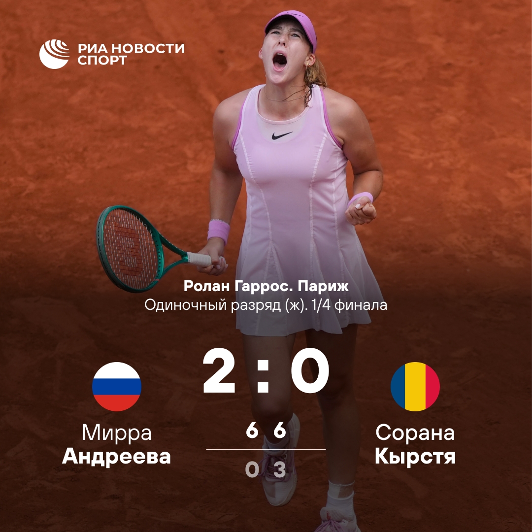 Мирра Андреева вышла в полуфинал «Ролан Гаррос»
