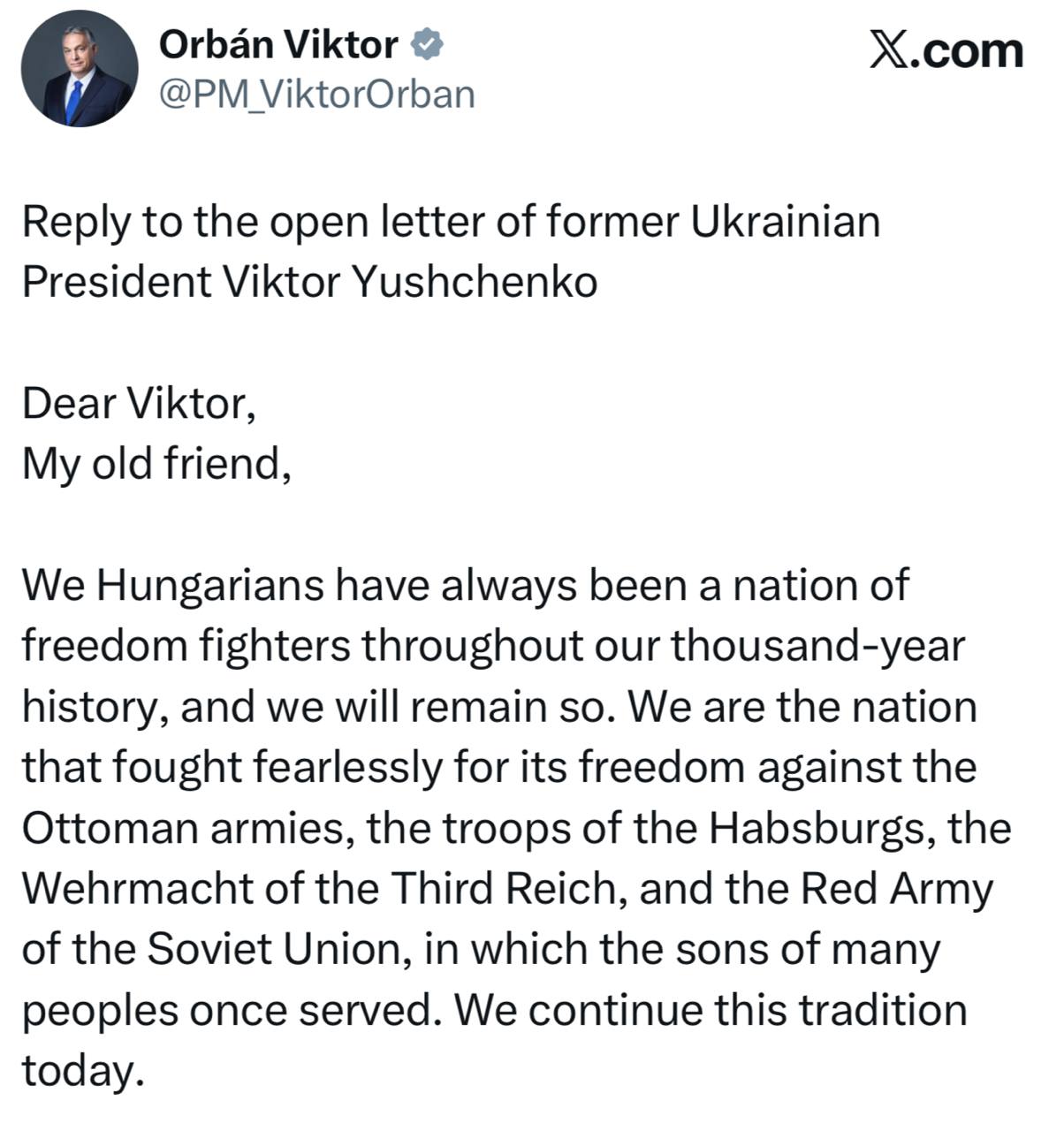 Орбан: Венгрия не будет участвовать в войне и благодарна, что Россия не враг