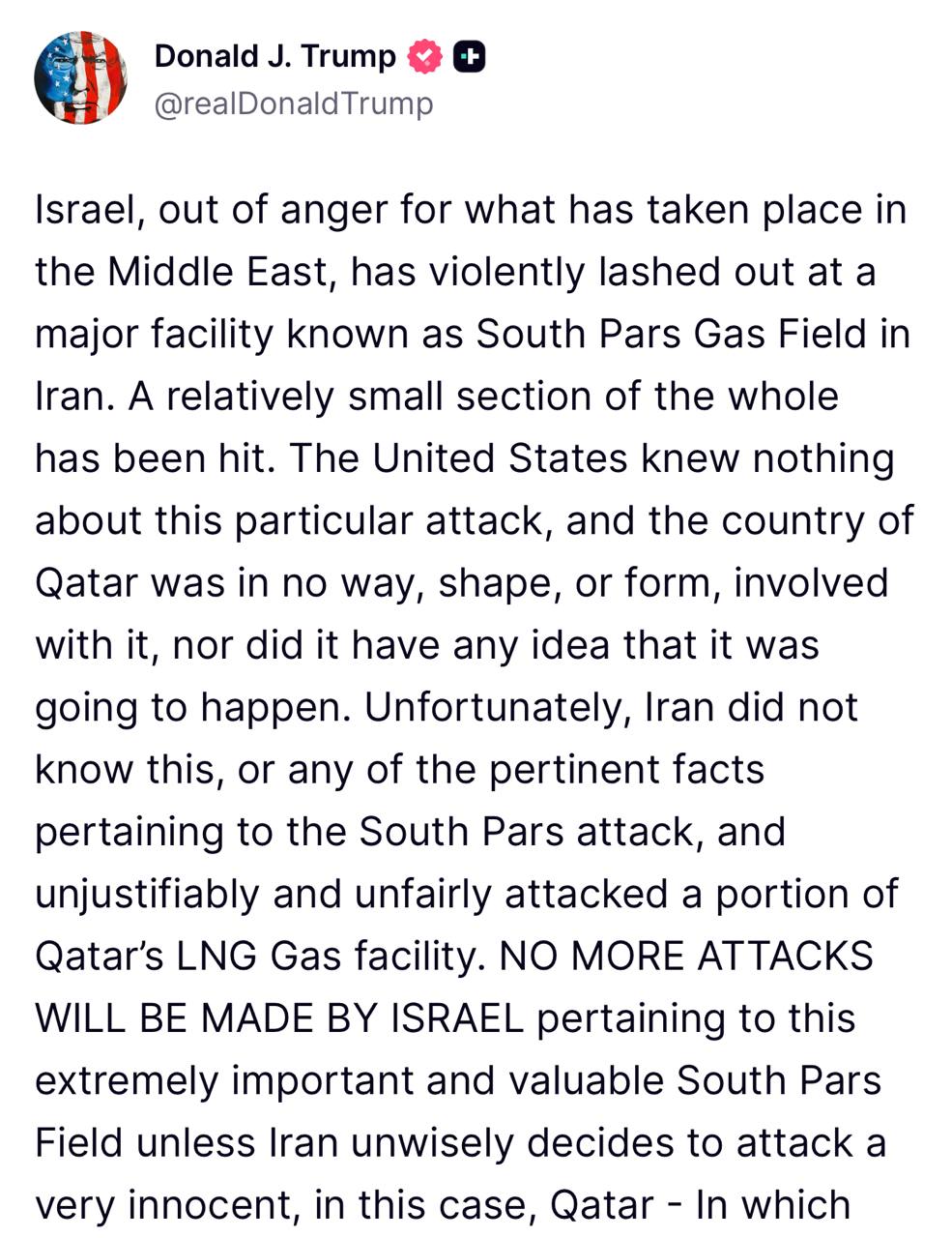 Трамп предупредил Иран о массированном ударе США в случае атаки на Катар