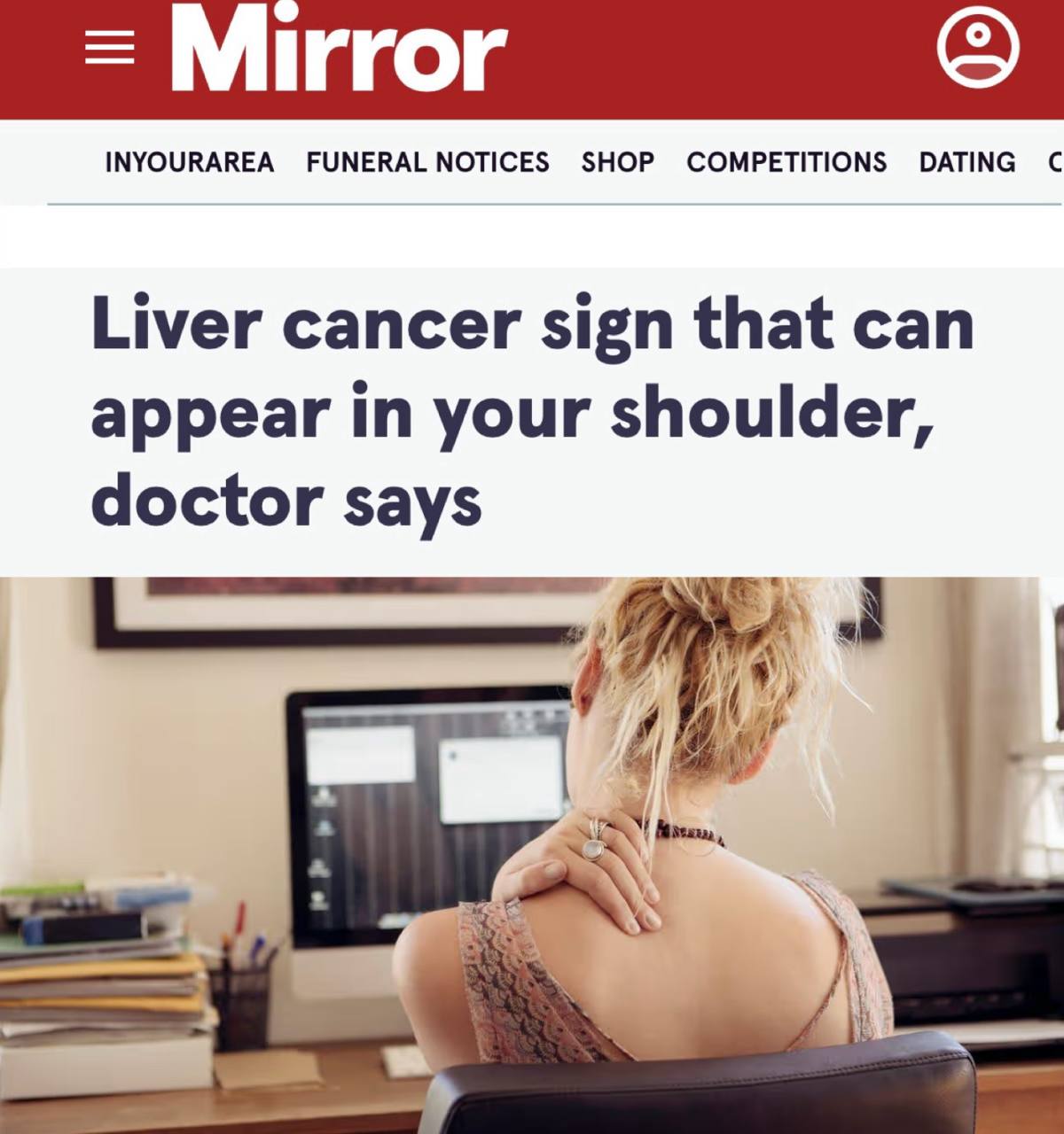 Боль в плече может сигнализировать о раке печени