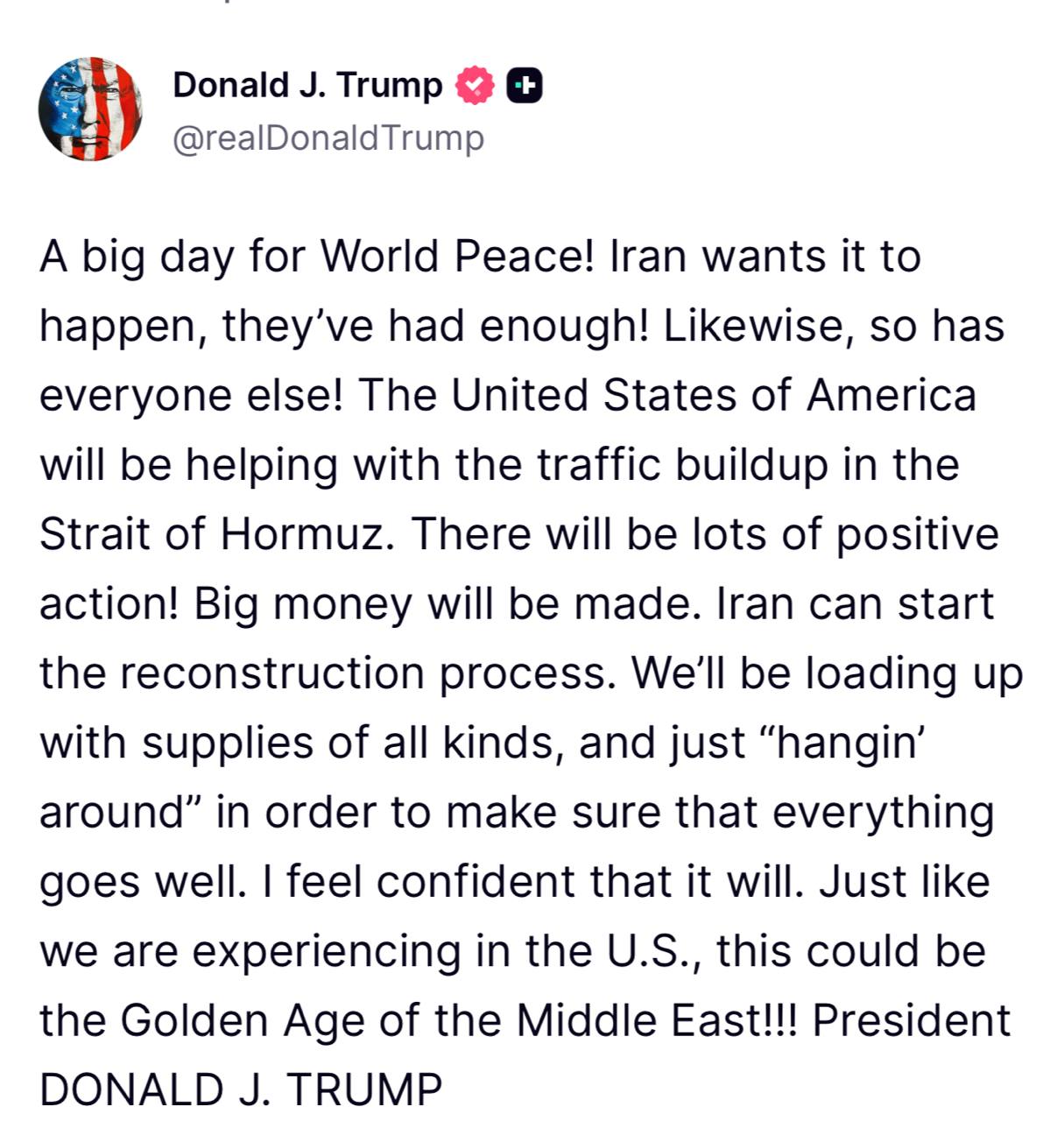 Трамп предсказывает «золотой век» для Ближнего Востока