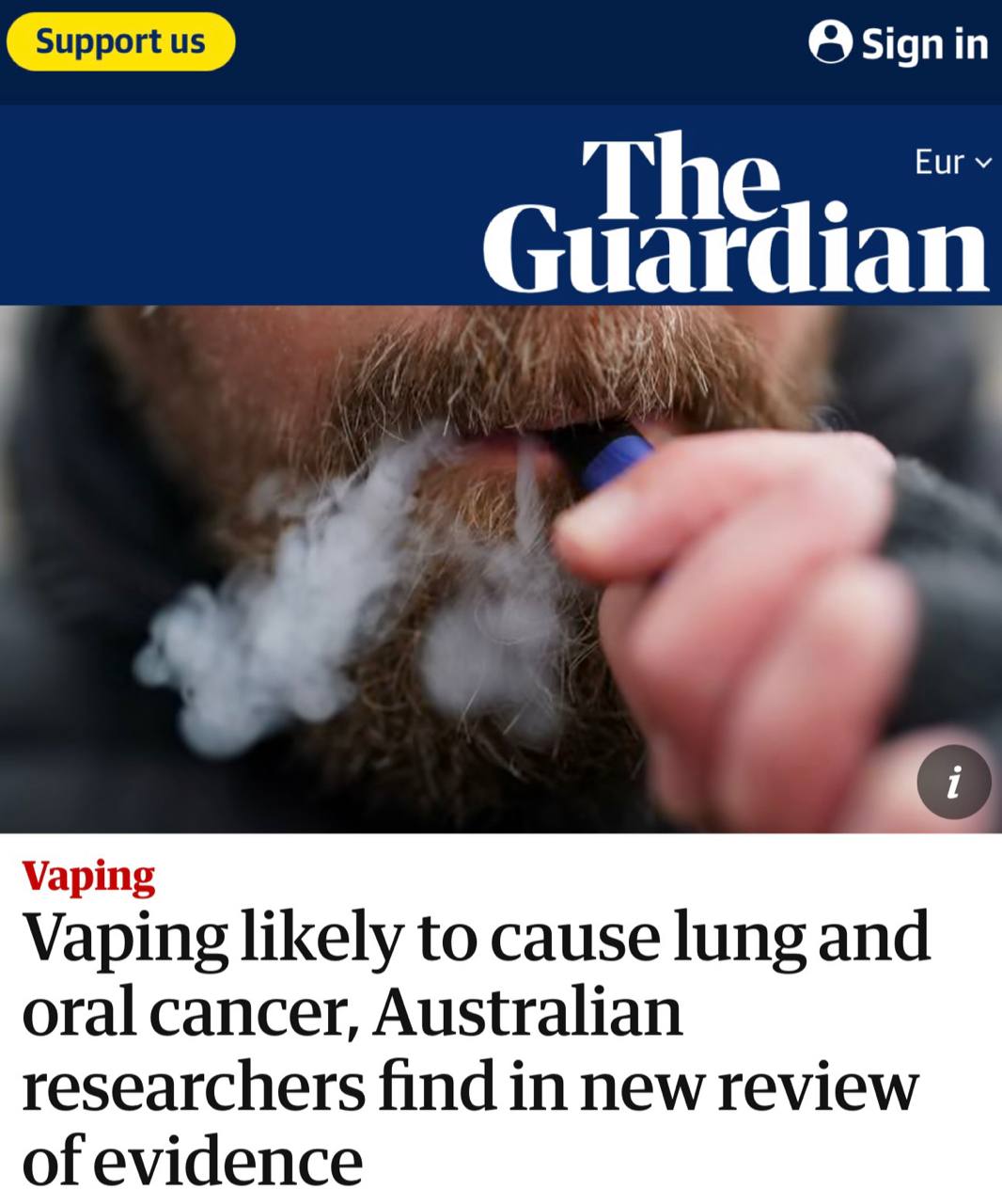 Вейпинг может провоцировать рак лёгких и полости рта