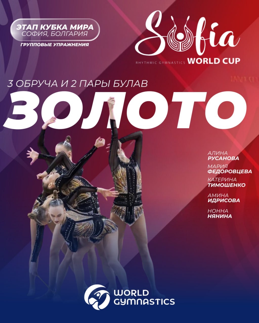 Российские гимнастки завоевали золото на этапе Кубка мира в Софии