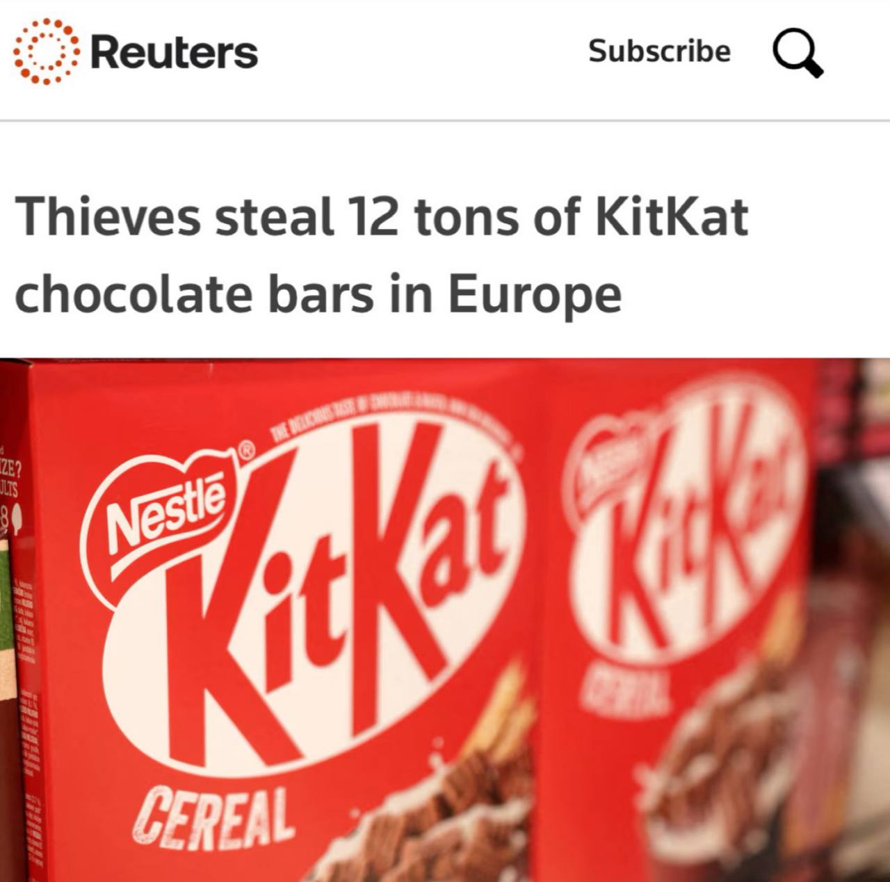 Воры украли 12 тонн KitKat, приняв рекламу слишком буквально