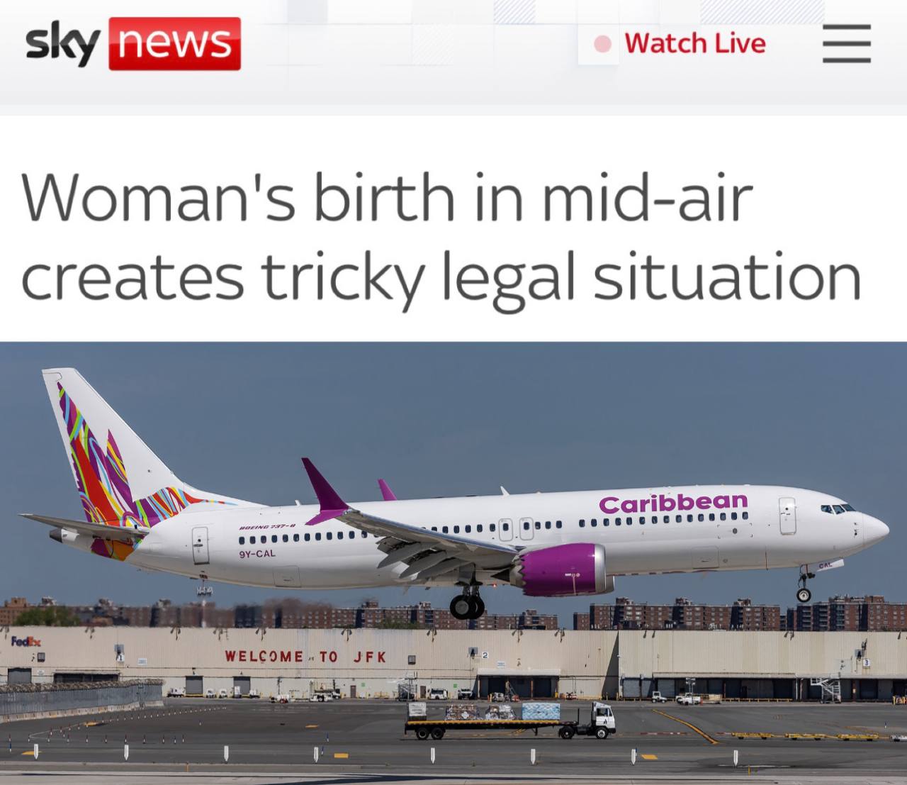 Роды на борту самолёта поставили под вопрос гражданство новорождённого