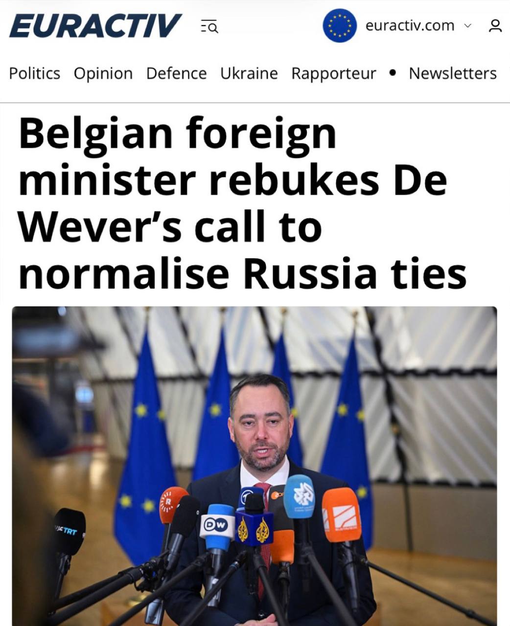 МИД Бельгии раскритиковал предложение премьера о сближении с Россией