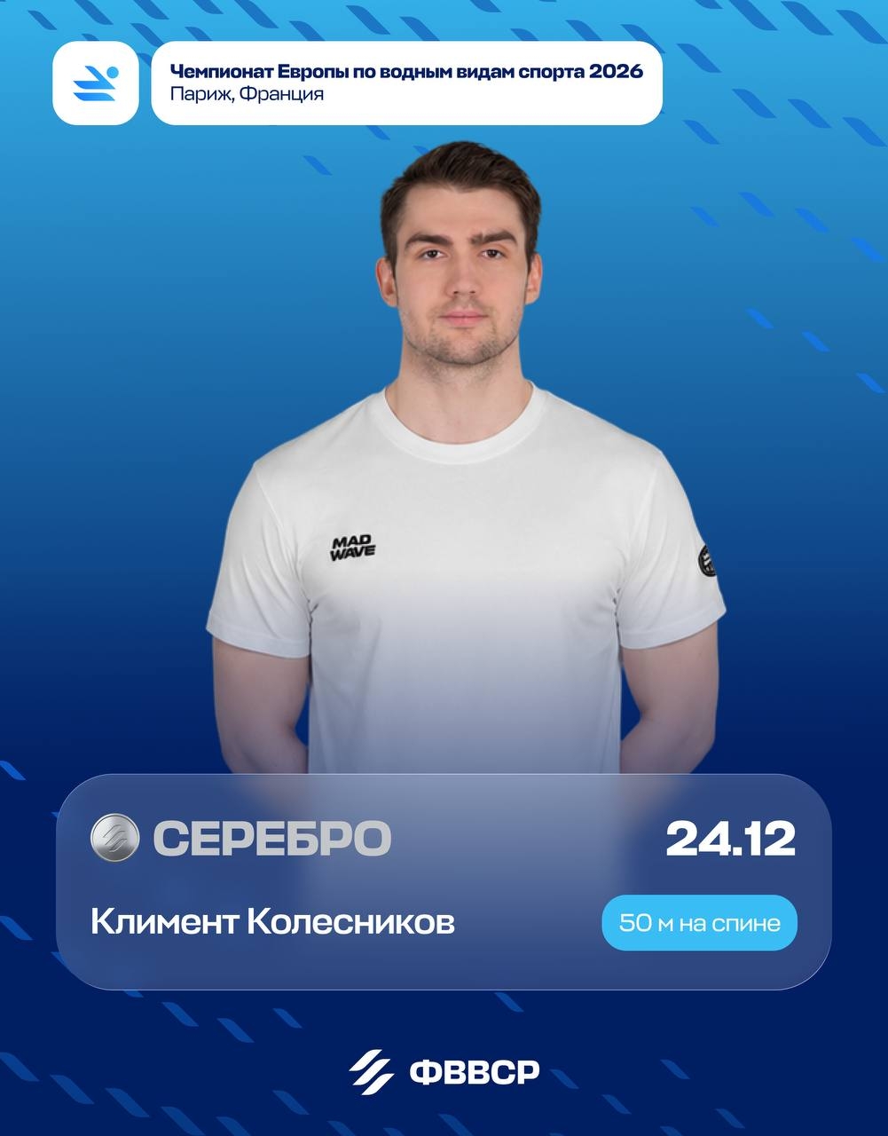 Колесников и Самусенко завоевали серебро и бронзу на дистанции 50 м на спине