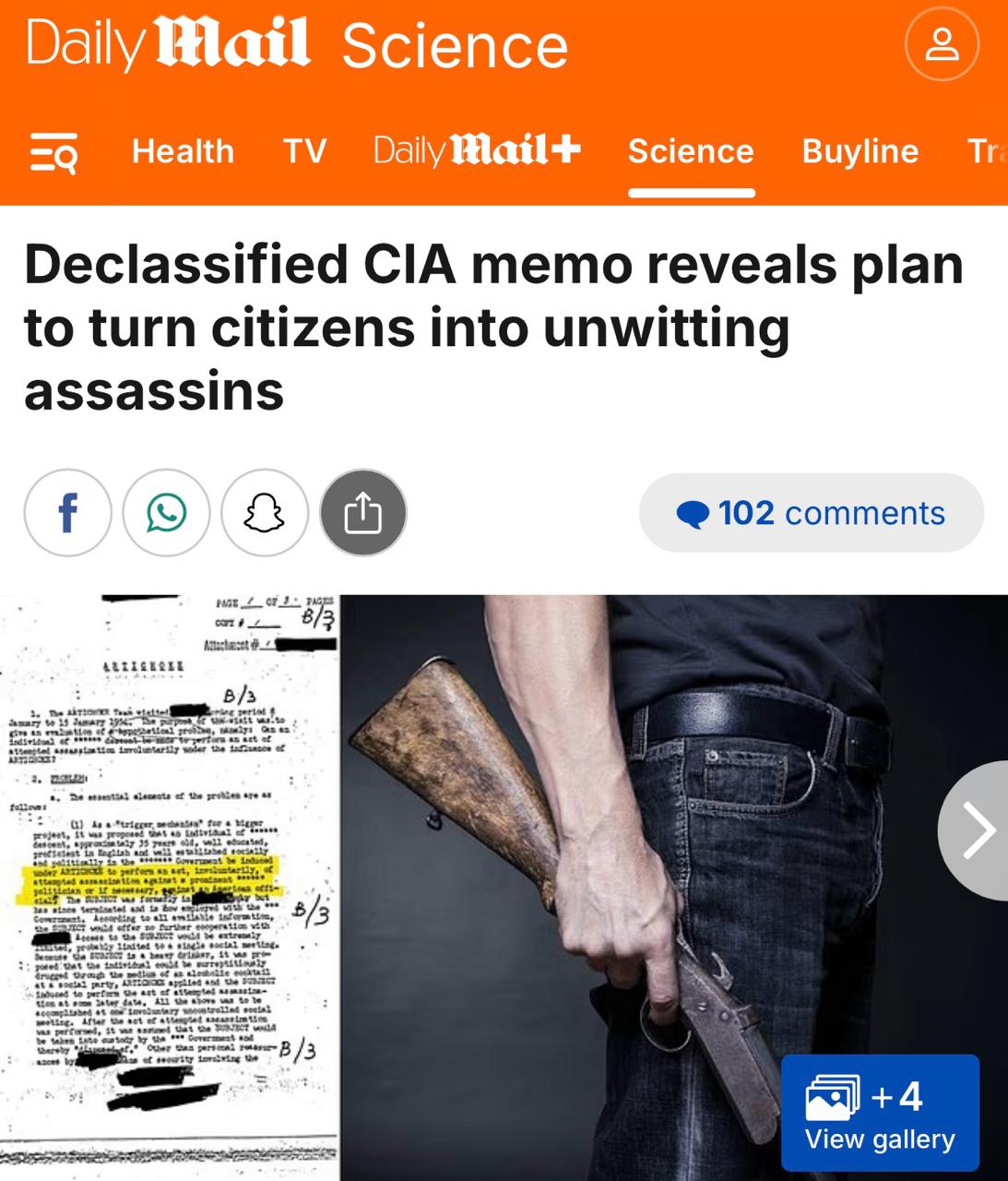 Рассекречены документы ЦРУ о планах создания невольных убийц