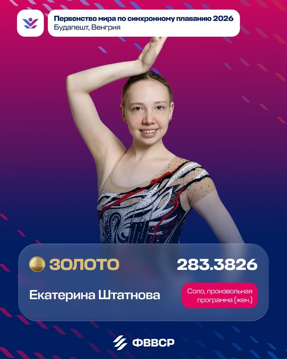 Российская синхронистка Екатерина Штатнова стала чемпионкой мира среди юниоров