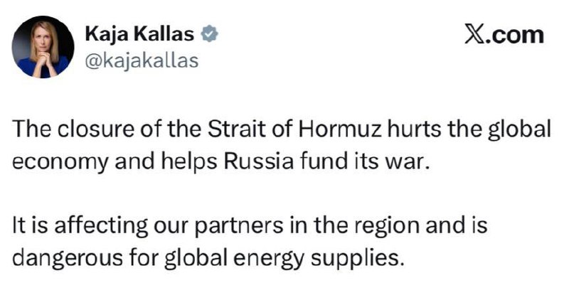 Каллас: Блокада Ормуза вредит миру и помогает России