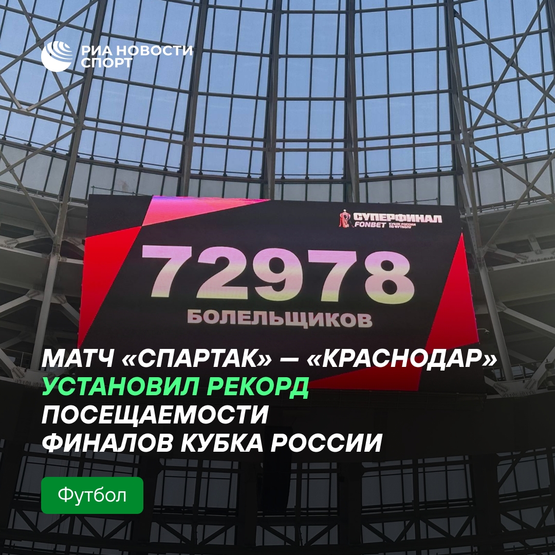 Рекордная посещаемость финала Кубка России: «Спартак» против «Краснодара»