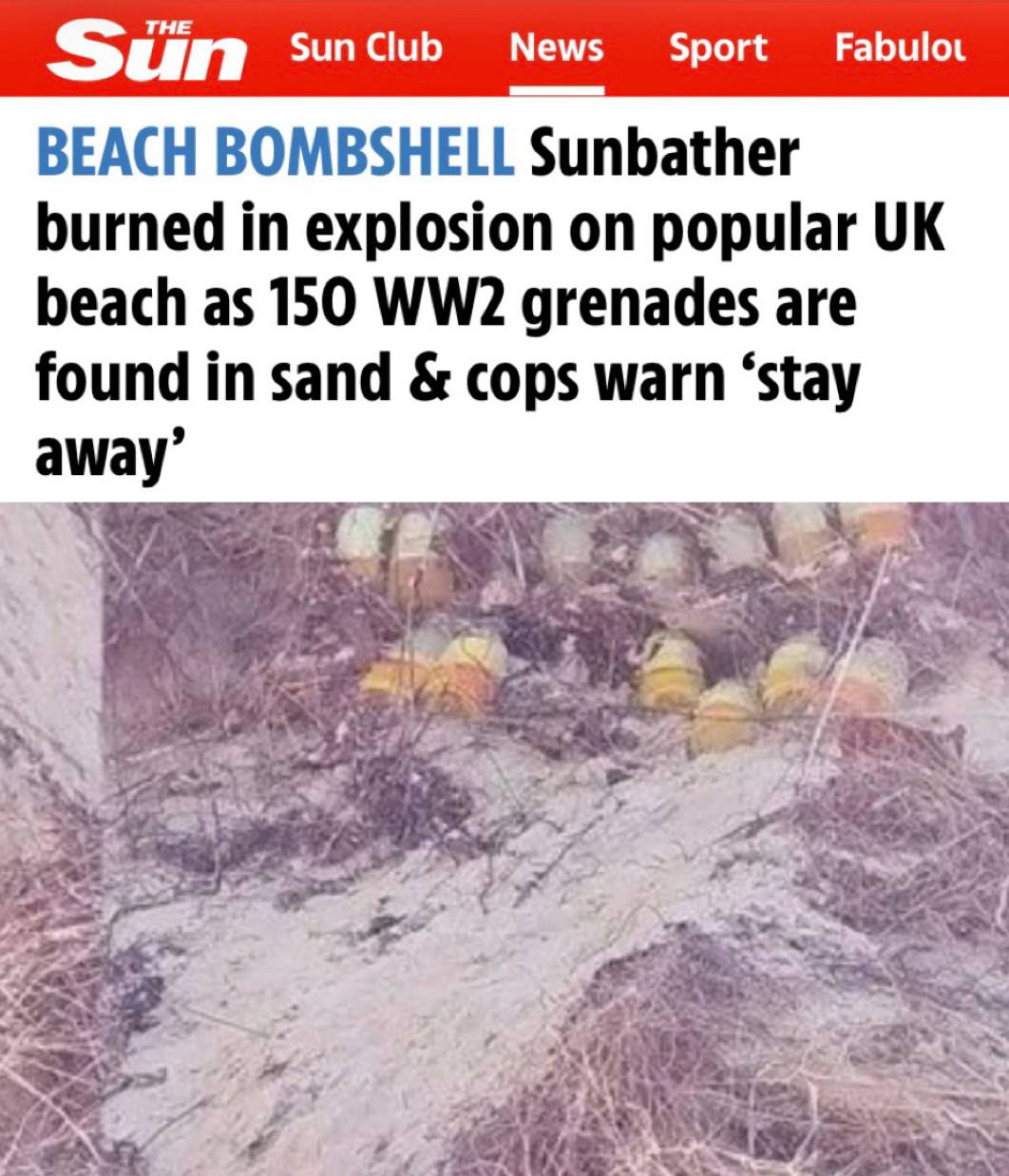 На пляже в Британии взорвалась граната времен Второй мировой
