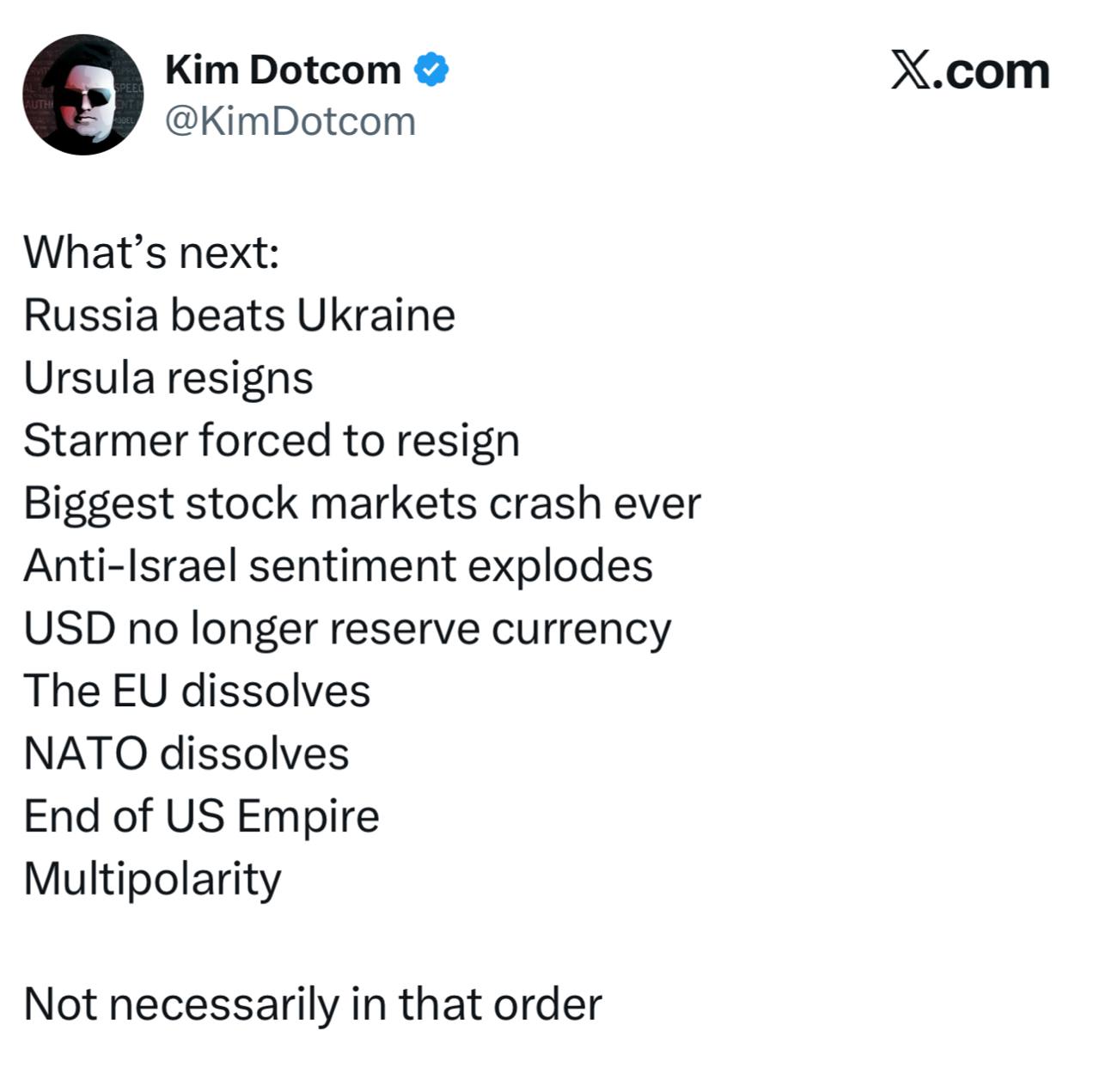 Прогноз Ким Дотком: мир после ближневосточного конфликта