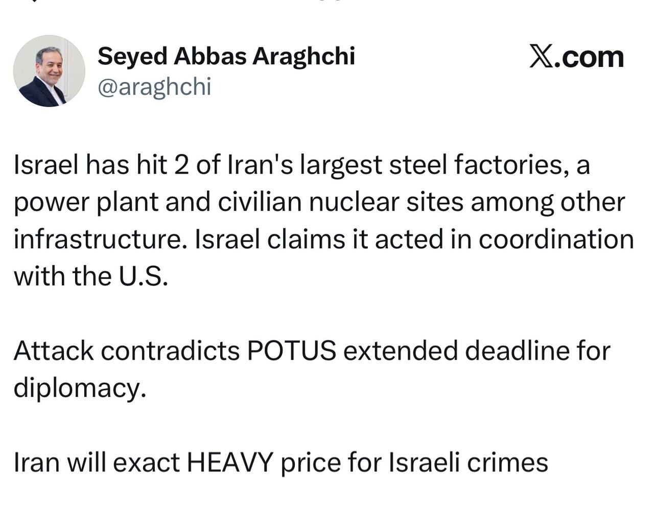 Иран обвиняет США в нарушении дипломатических обещаний после атак Израиля