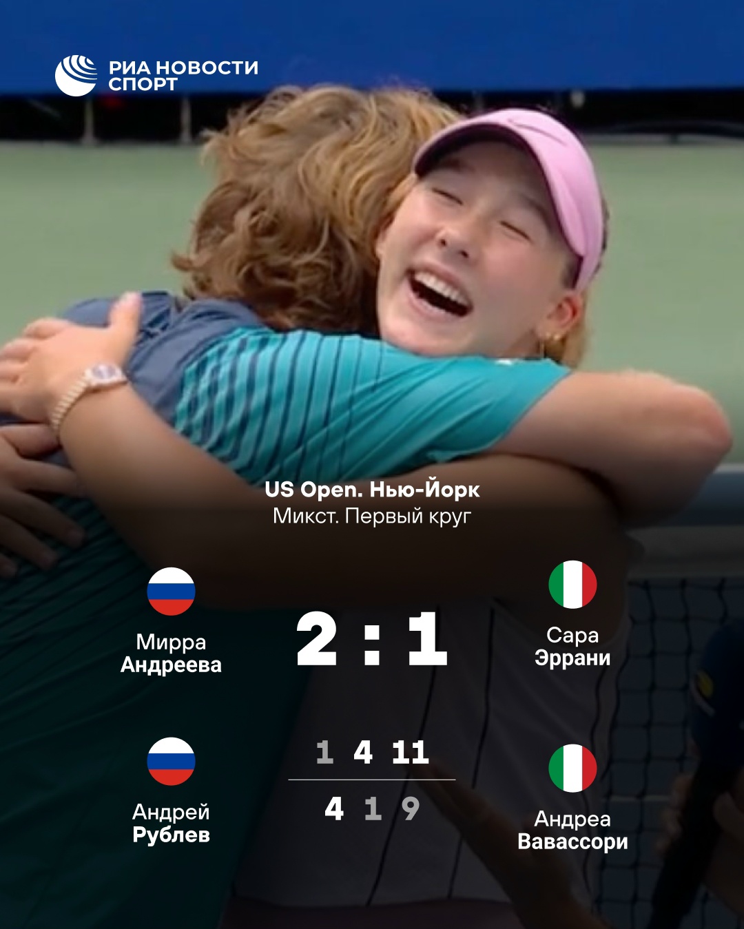 Российский дуэт Андреева и Рублев выбил действующих чемпионов US Open в миксте