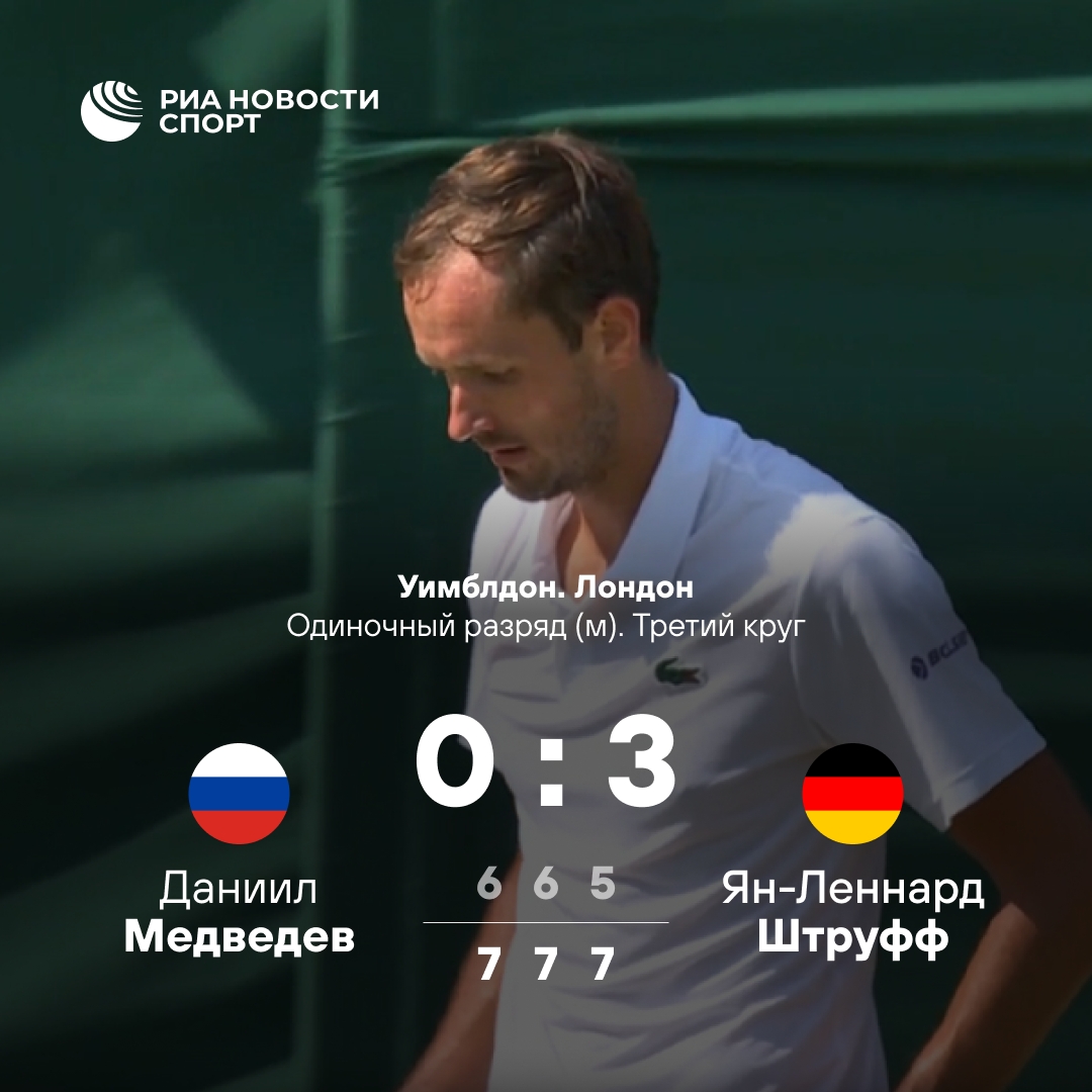 Даниил Медведев завершил выступление на Уимблдоне после поражения от Штруффа