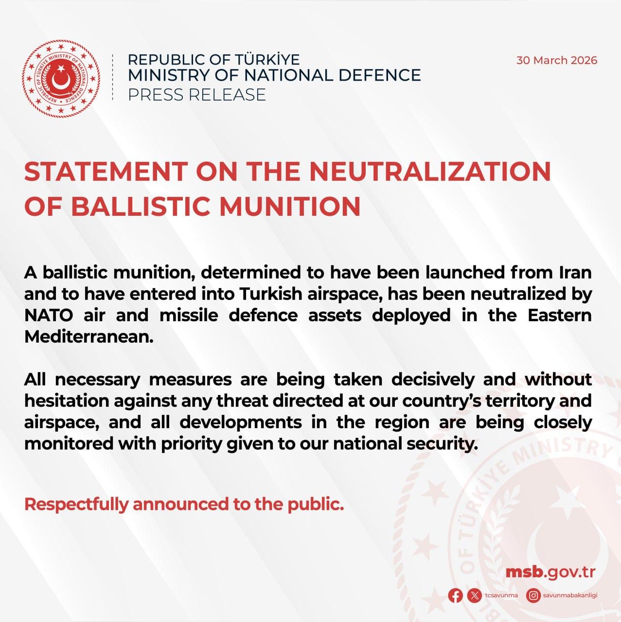 Турция нейтрализовала иранскую ракету силами ПВО НАТО